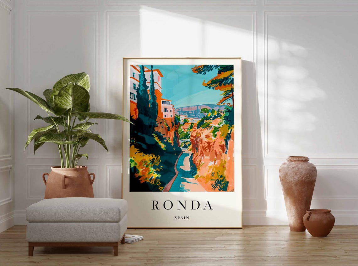 Ronda Spain Cliffside Old Town Gorge River Cypress Trees View Poster - Image 4