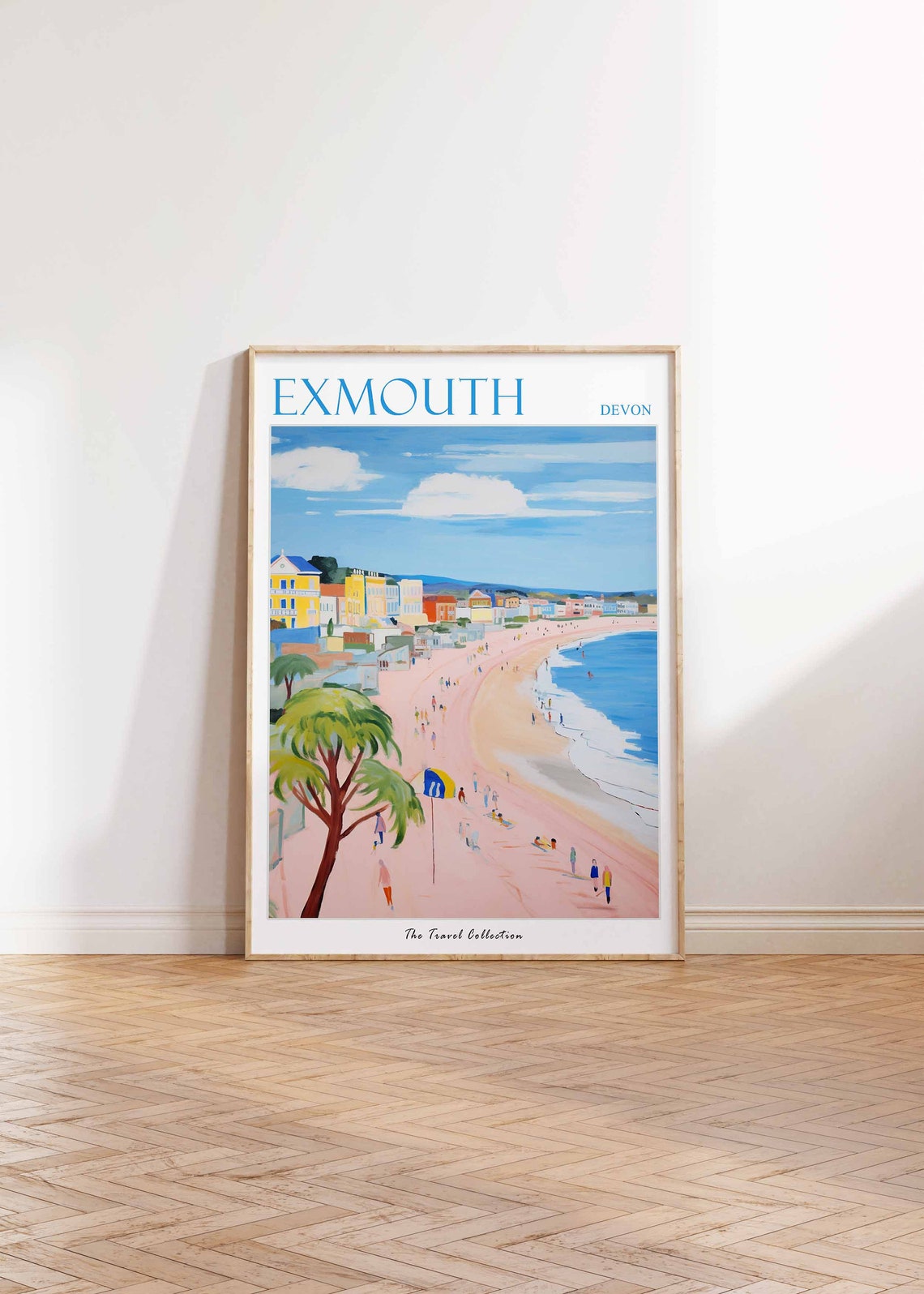 Exmouth Devon Curving Pink Beach Palm Tree Town Bay Seaside Poster - Image 2