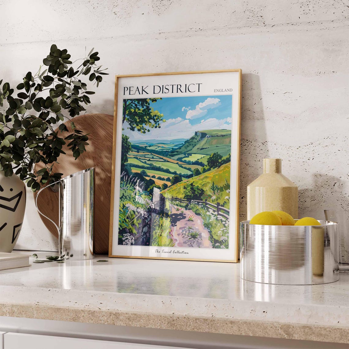 Peak District Dry Stone Wall Footpath Crag View Travel Poster - Image 3