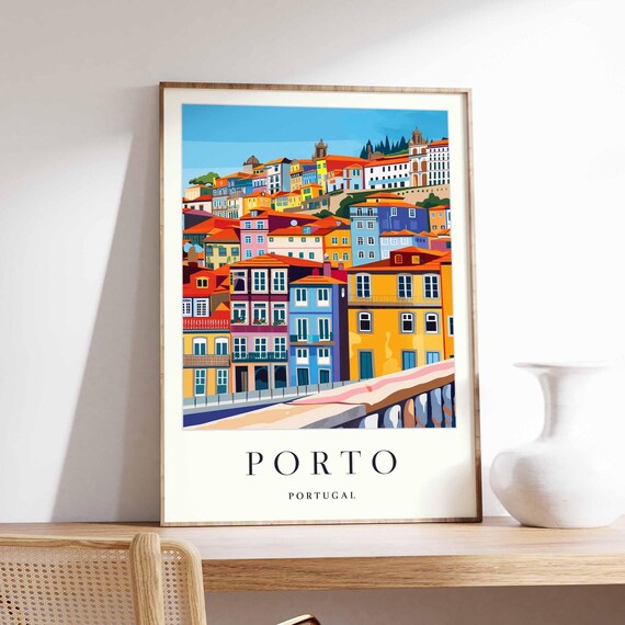 Porto Portugal Hillside Colorful Houses Bridge Riverside Poster