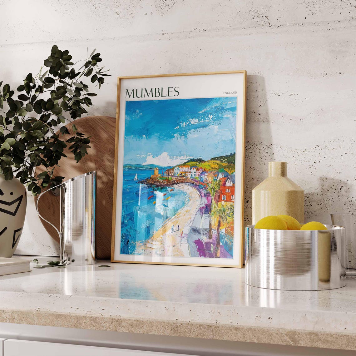 Mumbles Sunny Promenade Palm Bay Beach England Travel Poster - Image 2