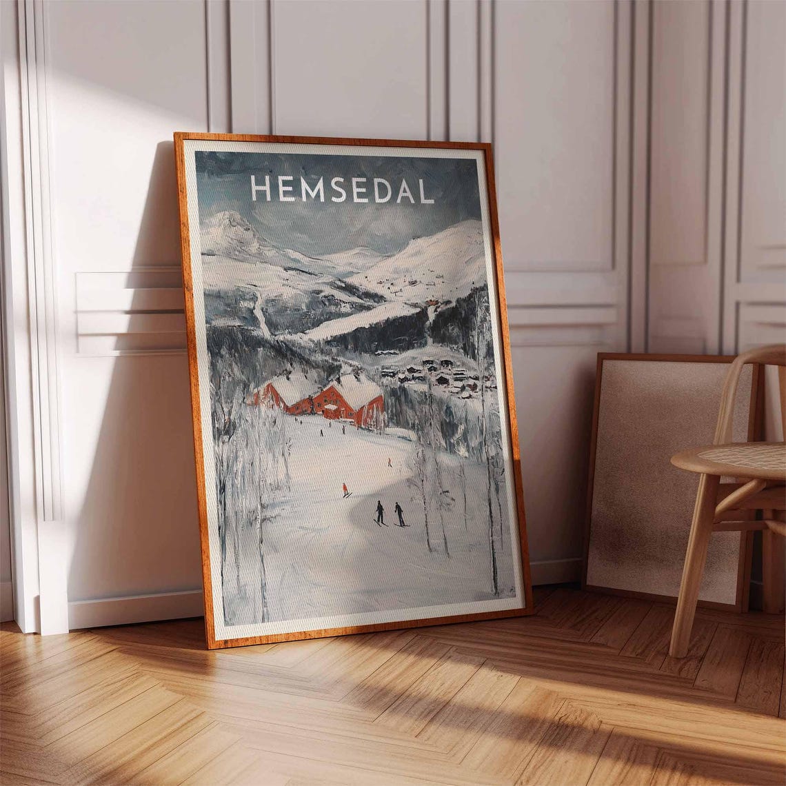 Hemsedal Norway Rustic Red Cabin Winter Ski Slope Scene Poster - Image 2