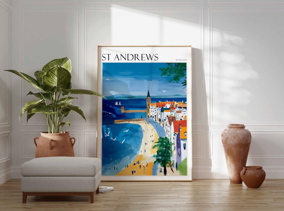 St Andrews Scotland Historic Church Spire Pier Golden Beach Poster - Image 2