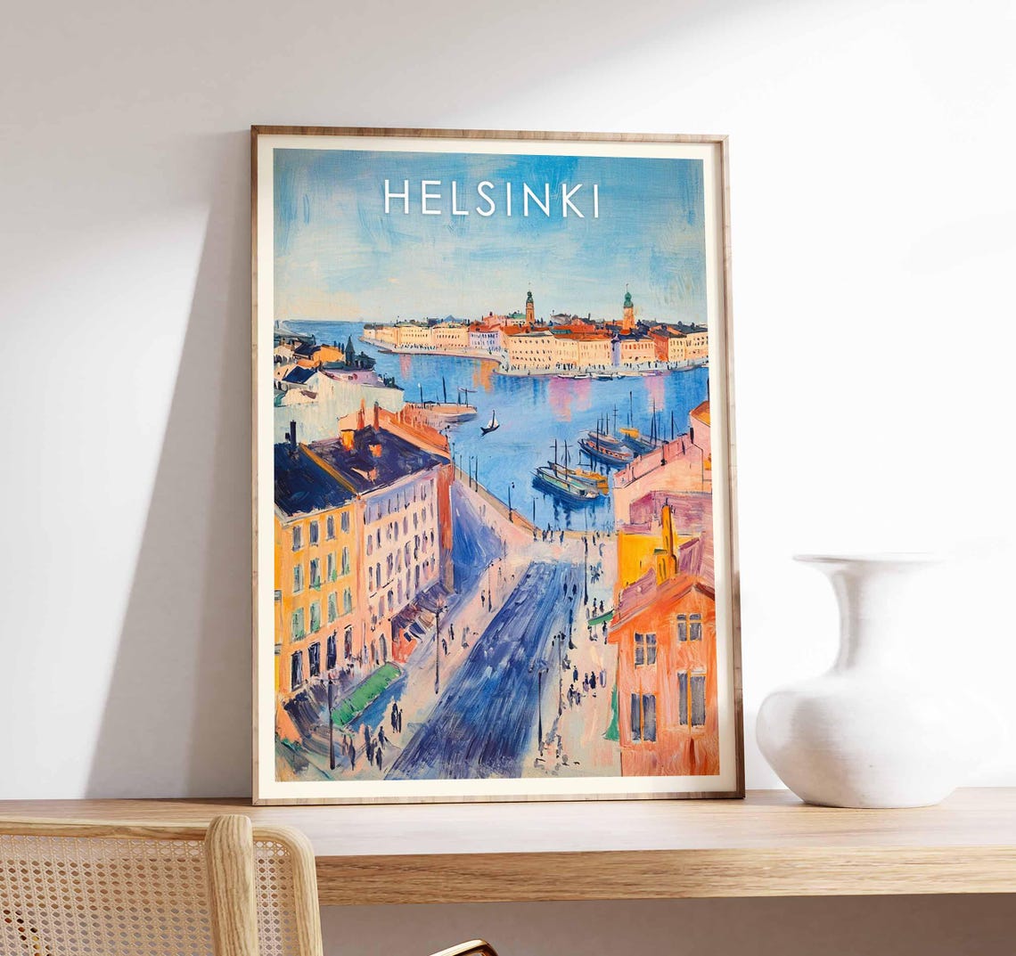 Helsinki Finland Painterly Harbor City Waterfront View Poster