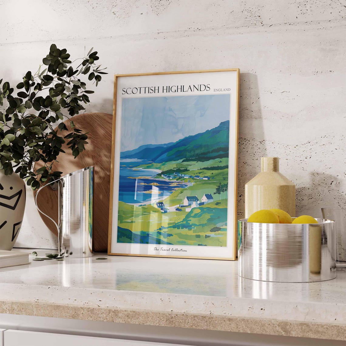 Scottish Highlands Blue Bay Cottage Hillside Coast Travel Poster - Image 3
