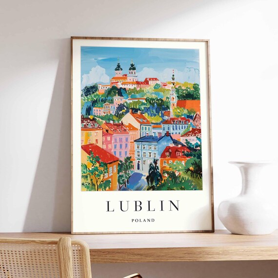 Lublin Poland Colorful Old Town Houses Roofs Watercolor Travel Poster