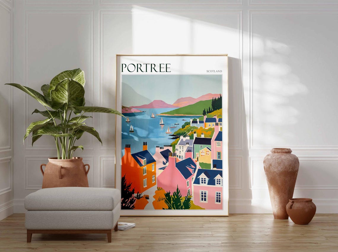 Portree Scotland Rooftops Bay Sailboats Scene Vintage Travel Poster - Image 4