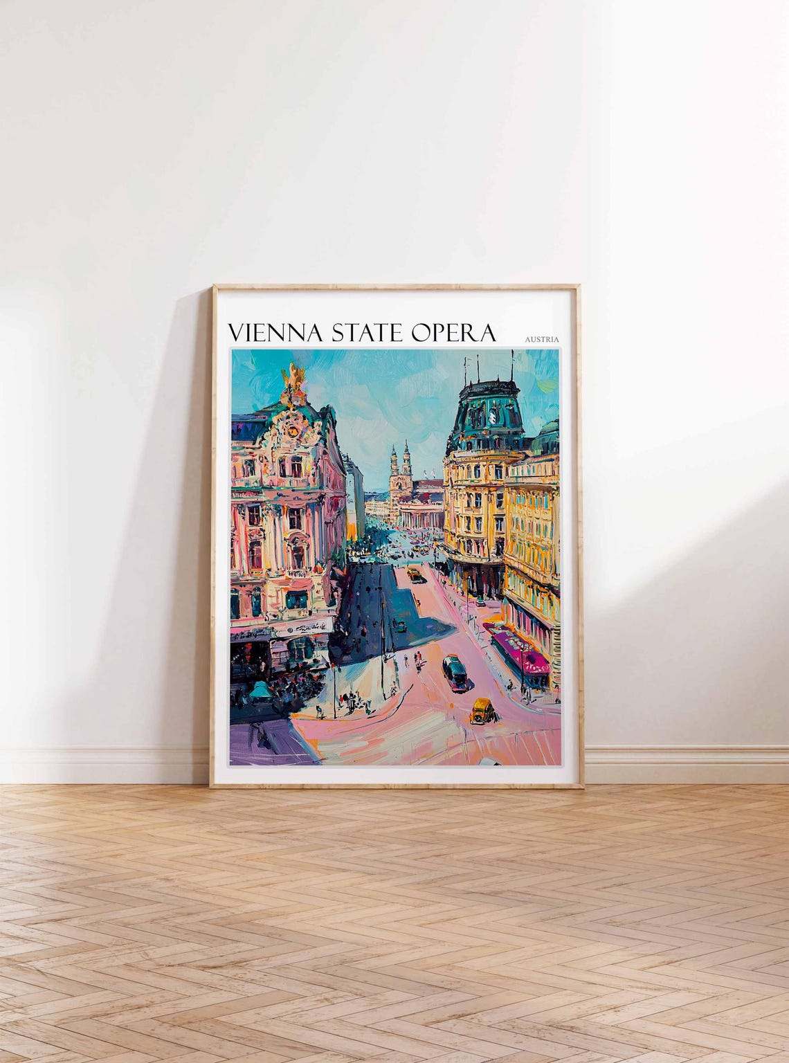 Vienna State Opera Austria Poster Vibrant Pink Street and Cars Scene - Image 2