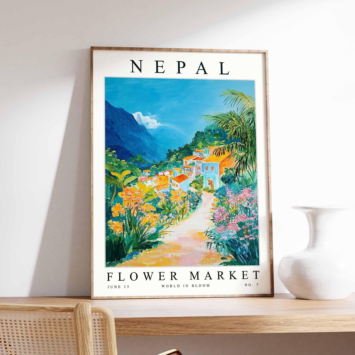 Nepal Flower Market Mountain Village Golden Wildflower Field Poster