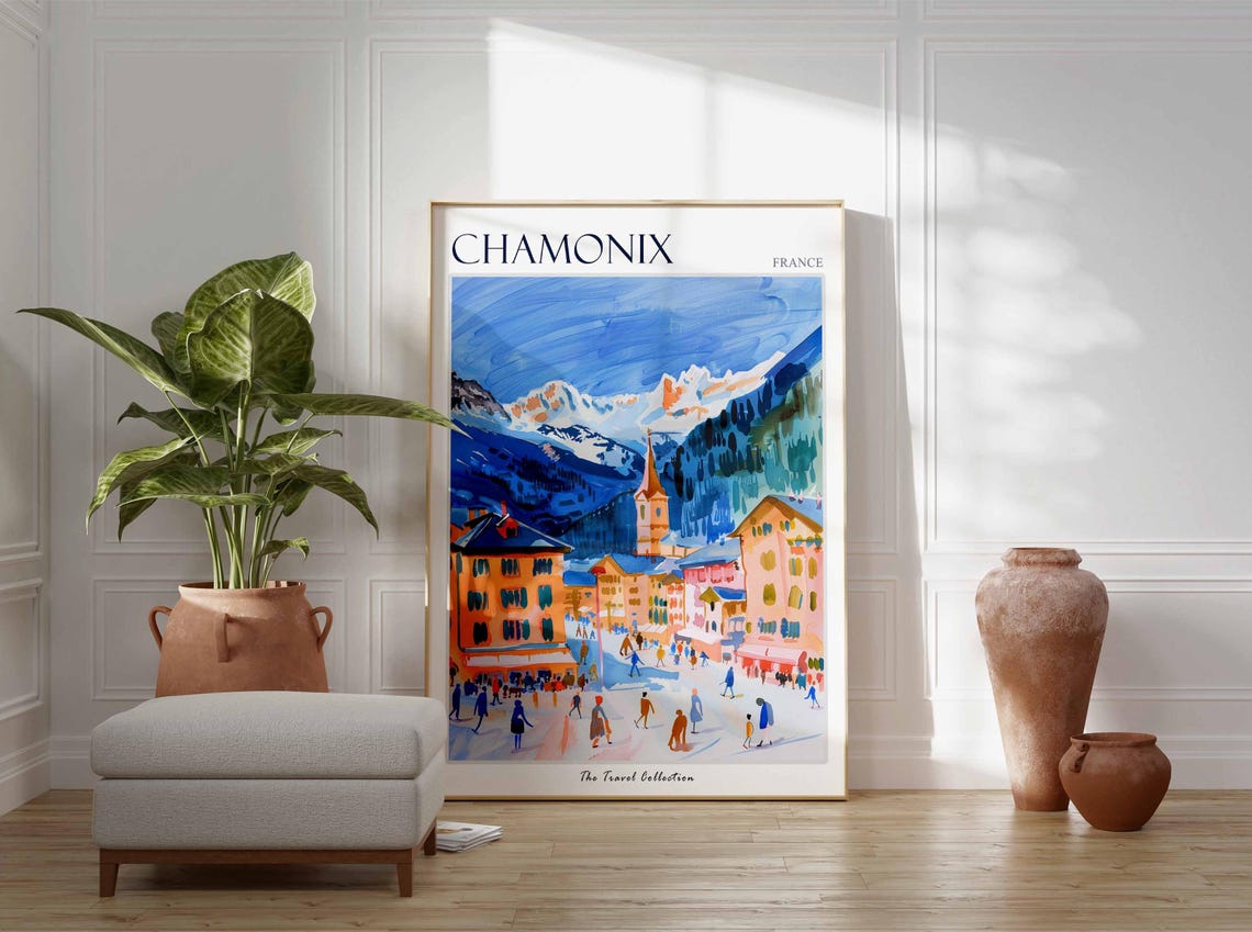 Chamonix France Ski Resort Town Mountain Snow Scene Travel Poster - Image 3