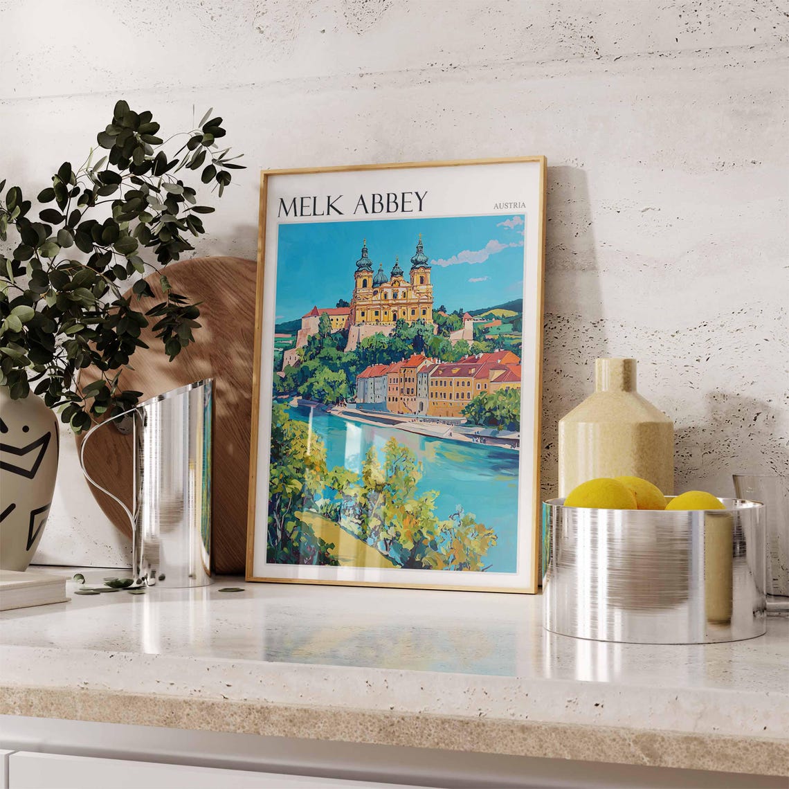 Melk Abbey Austria Golden Abbey Above the River Bend Travel Poster - Image 2