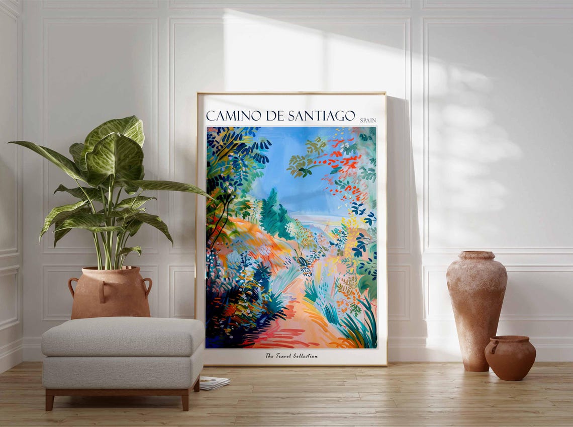 Camino De Santiago Spain Trail Path Flowers Painted Travel Poster - Image 3