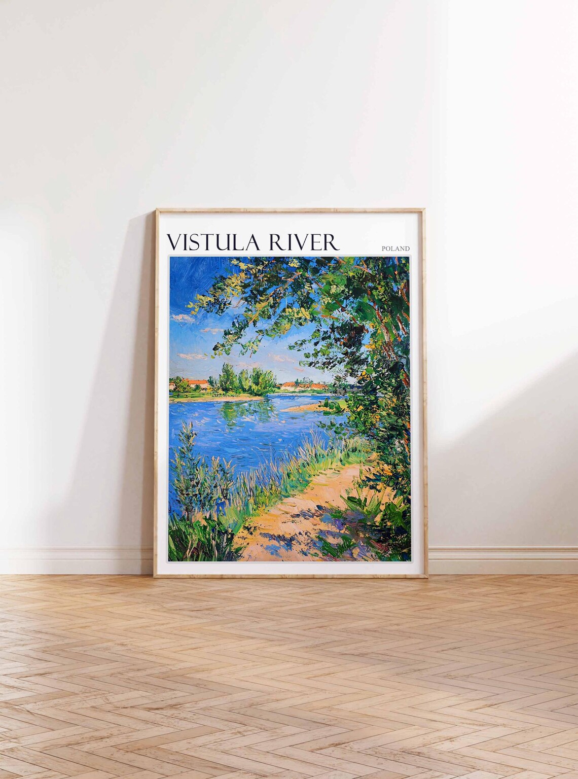 Vistula River Poland Leafy Riverbank Rowboats Quiet Scene Poster - Image 2
