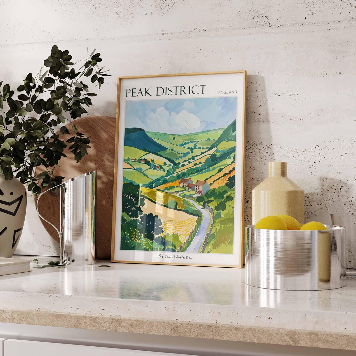 Peak District England Green Rolling Hills Farmhouse Valley Art Travel Poster - Image 3