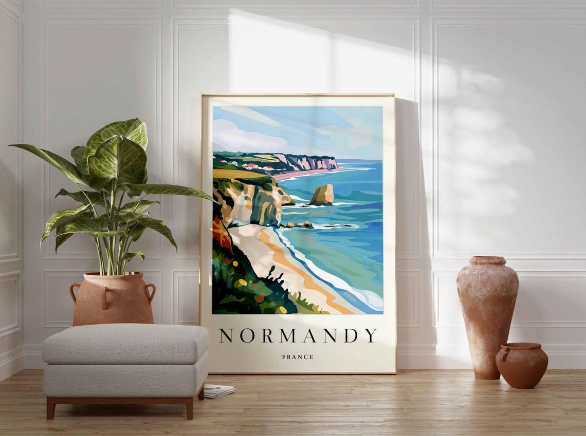 Normandy France Bold Modern Cliff Art Turquoise Sea Stack Beach Poster - Image 4