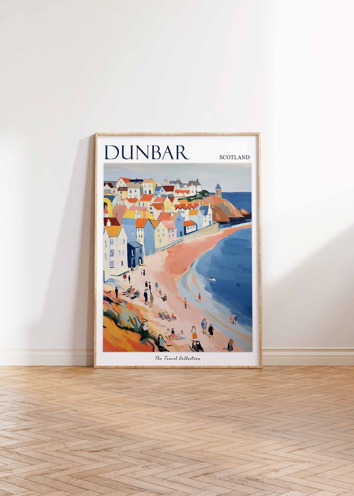 Dunbar Scotland Sunny Cliff Top Town Above Pink Beach Travel Poster - Image 2