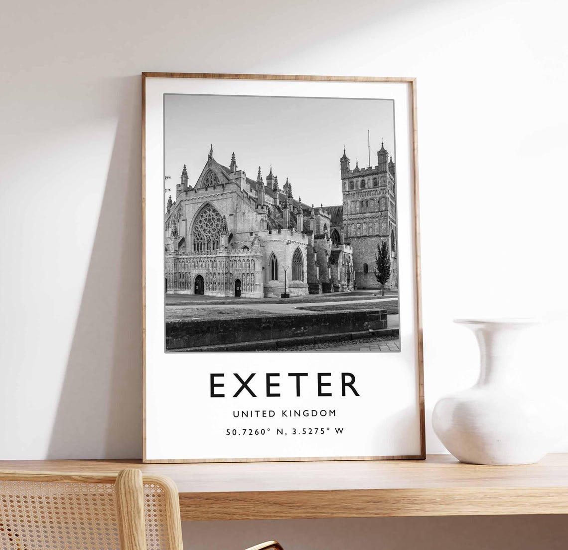 Exeter United Kingdom Cathedral Black And White Photo Poster
