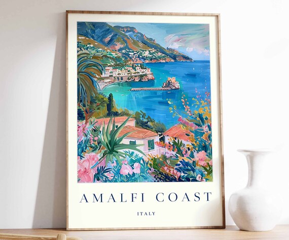 Amalfi Coast Poster Amalfi Coast Travel Print Italy Wall Art Italian Travel Print Tropical Decor Sea Print Amalfi Coast Travel Poster