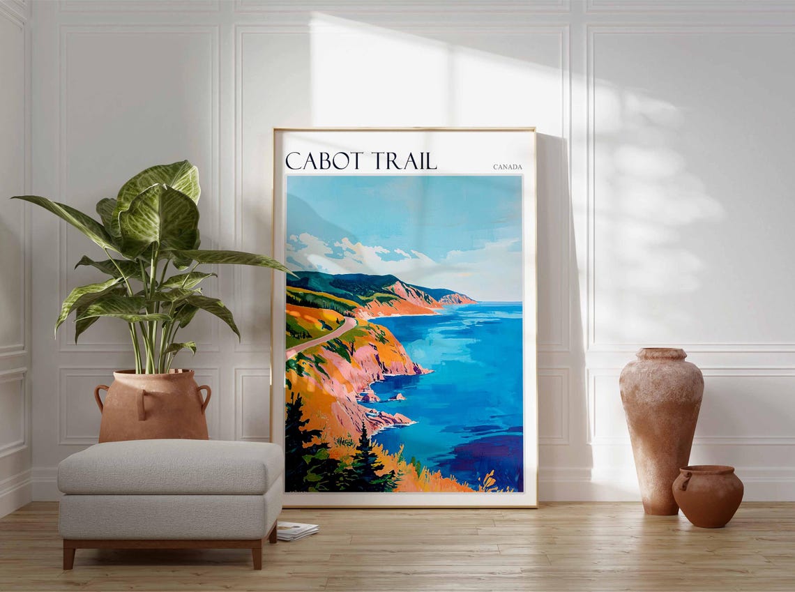 Cabot Trail Canada Golden Cliffs Shoreline Drive Ocean View Poster - Image 2