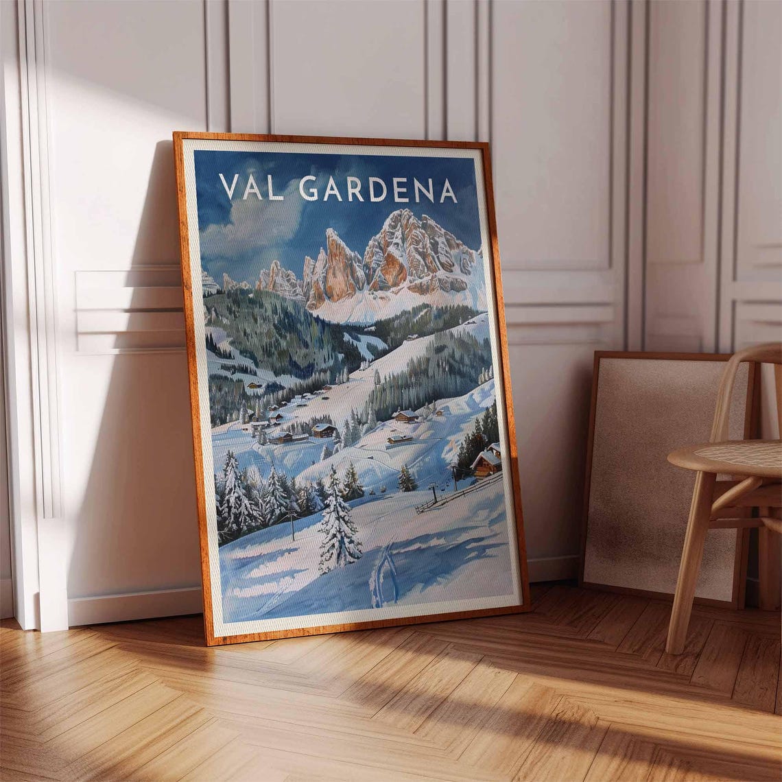 Val Gardena Italy Rugged Dolomite Peaks Village Blue Sky Poster - Image 3