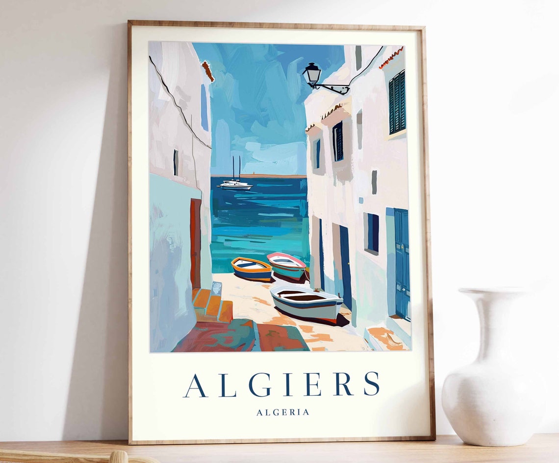 Algiers Algeria White Alley Fishing Boats Mediterranean Travel Poster