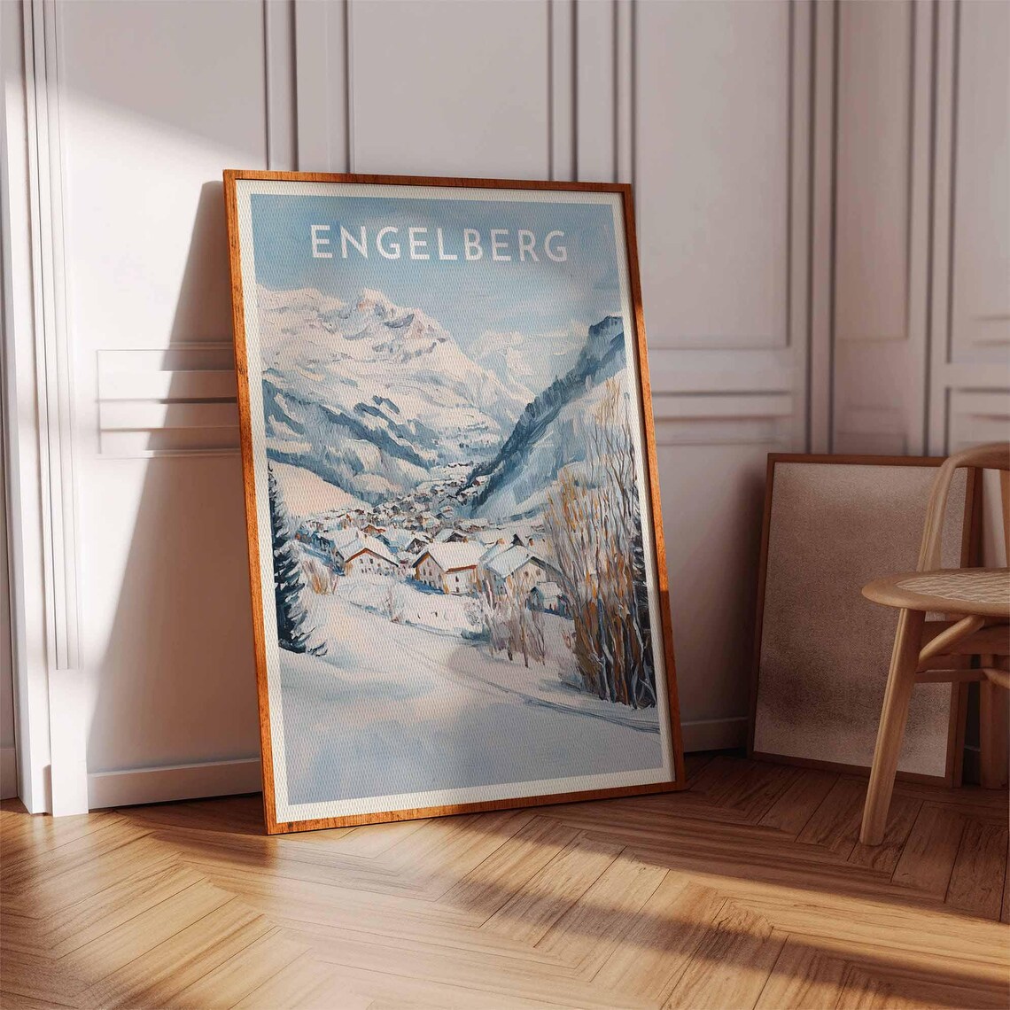 Engelberg Swiss Village Panorama Golden Trees Peaks Winter Poster - Image 2