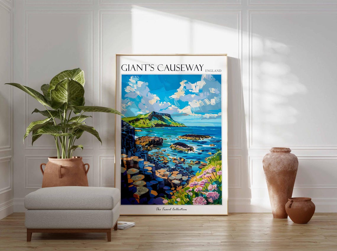 Giants Causeway Poster England Travel Print Giants Causeway Travel Art Giants Causeway Wall Art England Travel Giants Causeway Art - Image 2