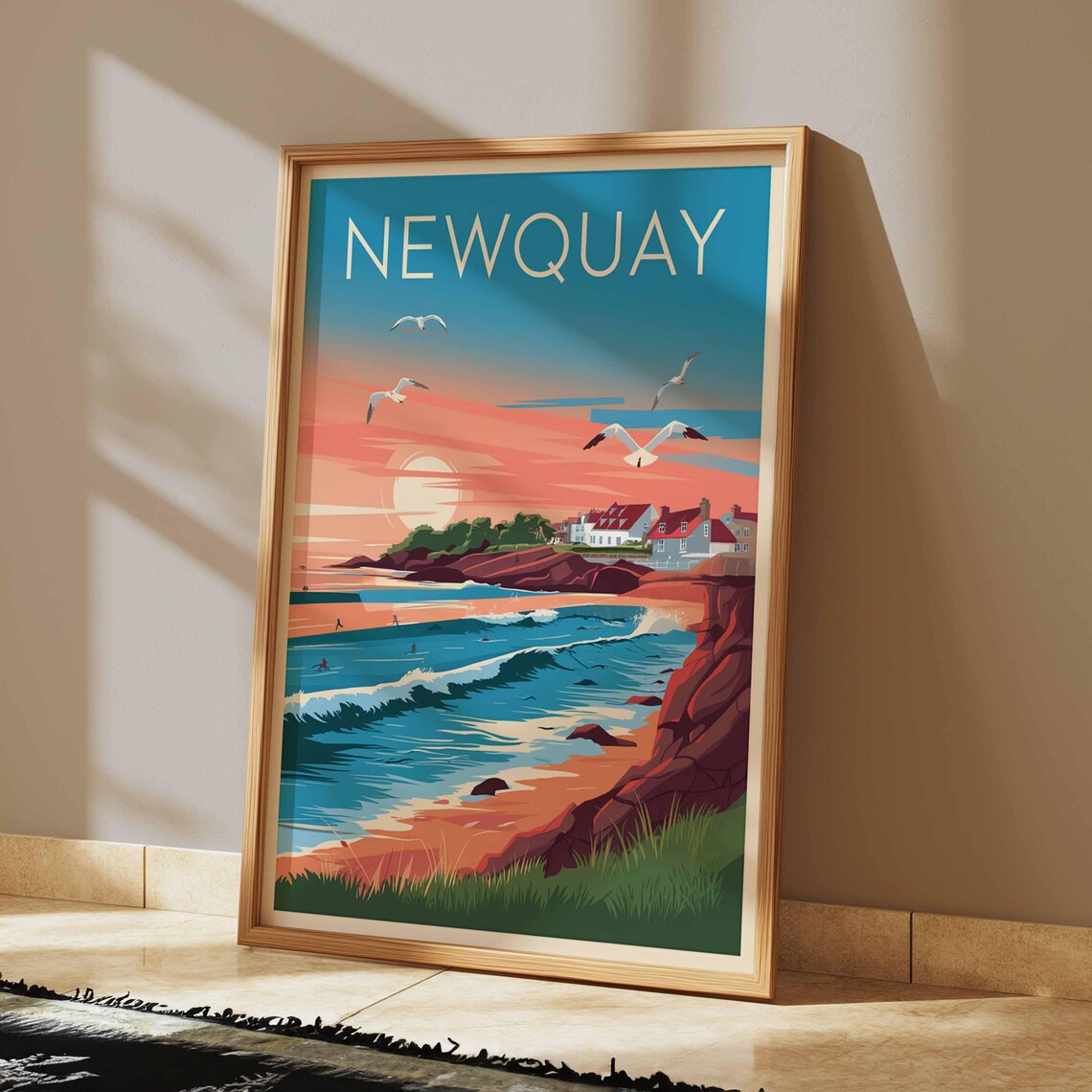 Newquay Print Coastal Travel Poster Cornwall Travel Print Coastal Wall Art Seaside Art Coastal Gift Uk Coast Art Uk Travel Poster - Image 2