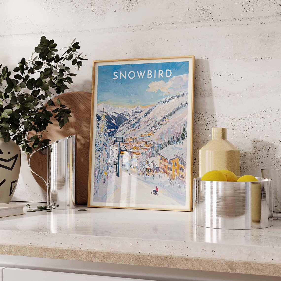 Snowbird Orange Chairlift Gliding Above the Alpine Village Poster - Image 2