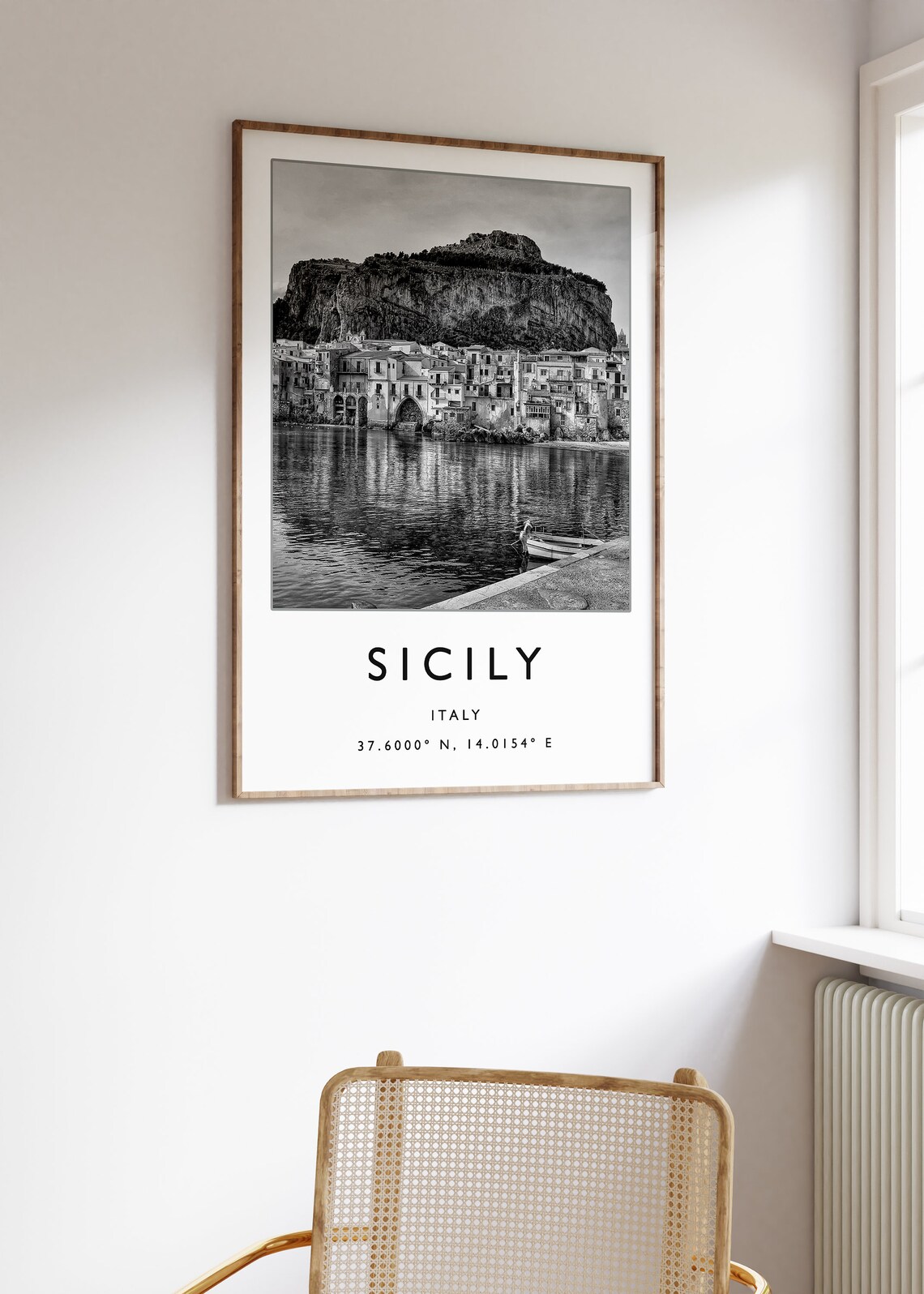 Sicily Italy Black And White Coastal Town Photography Poster - Image 3