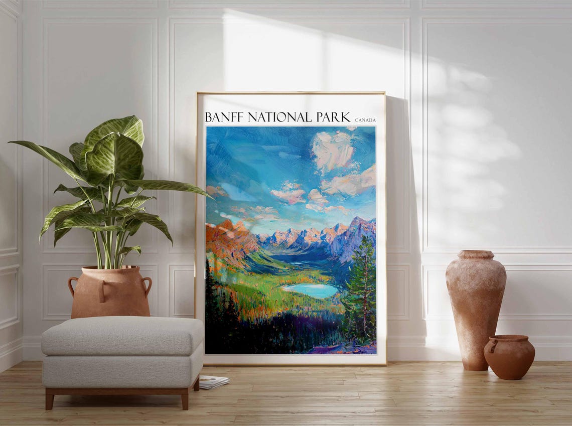 Banff National Park Canada Mountain Valley and Lake Painting Poster - Image 2