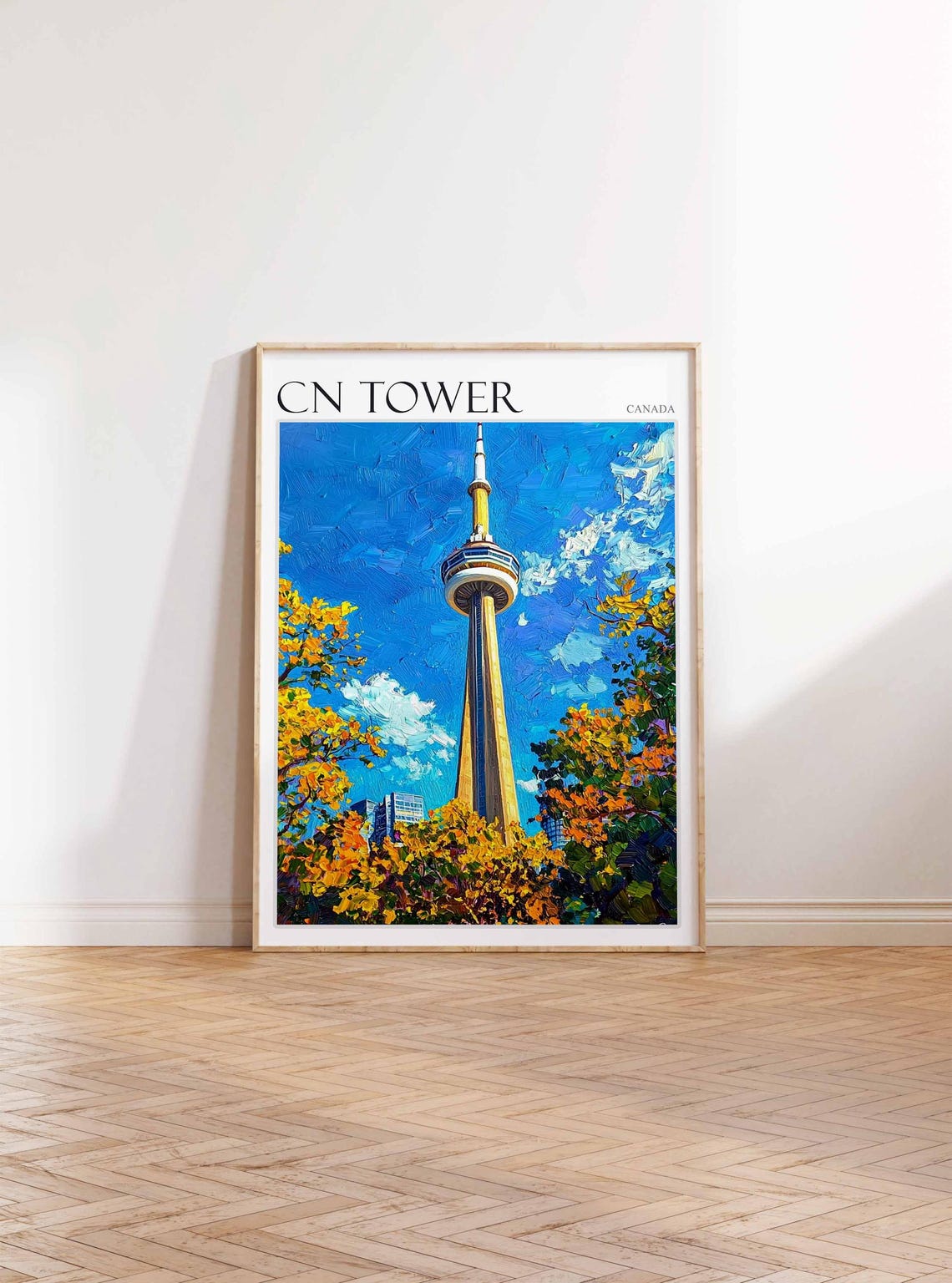CN Tower Canada Toronto Golden Autumn Canopy View Painting Poster - Image 3