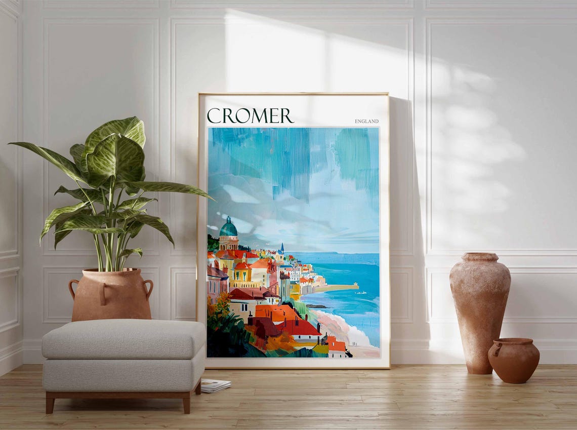 Cromer England Town Skyline with Domed Building Seafront Poster - Image 3