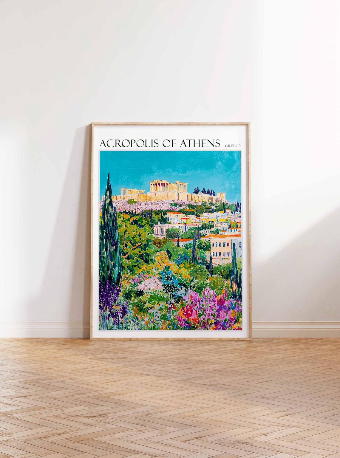 Acropolis Of Athens Poster Acropolis Of Athens Travel Print Greek Travel Poster Botanical Decor Floral Print European Travel Print - Image 2