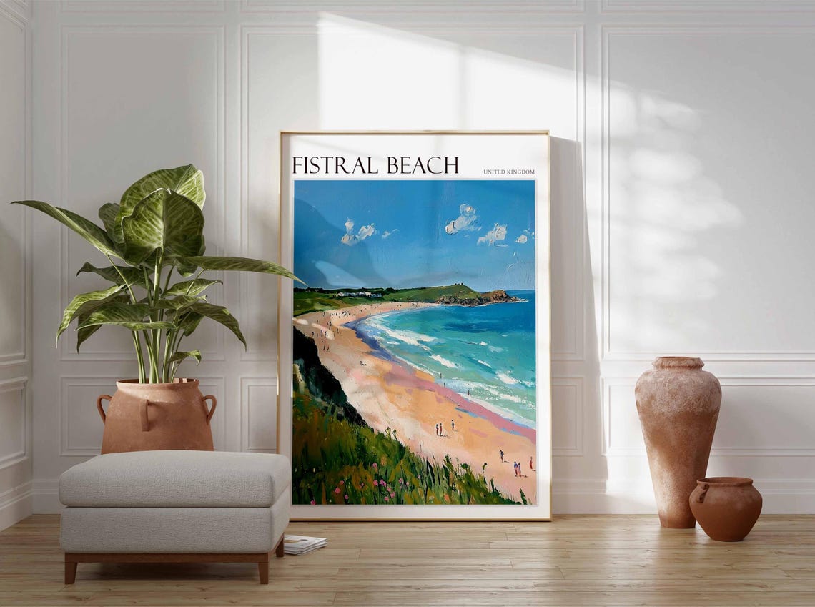 Fistral Beach United Kingdom Cliff Top Flowers Beach Art Poster - Image 3