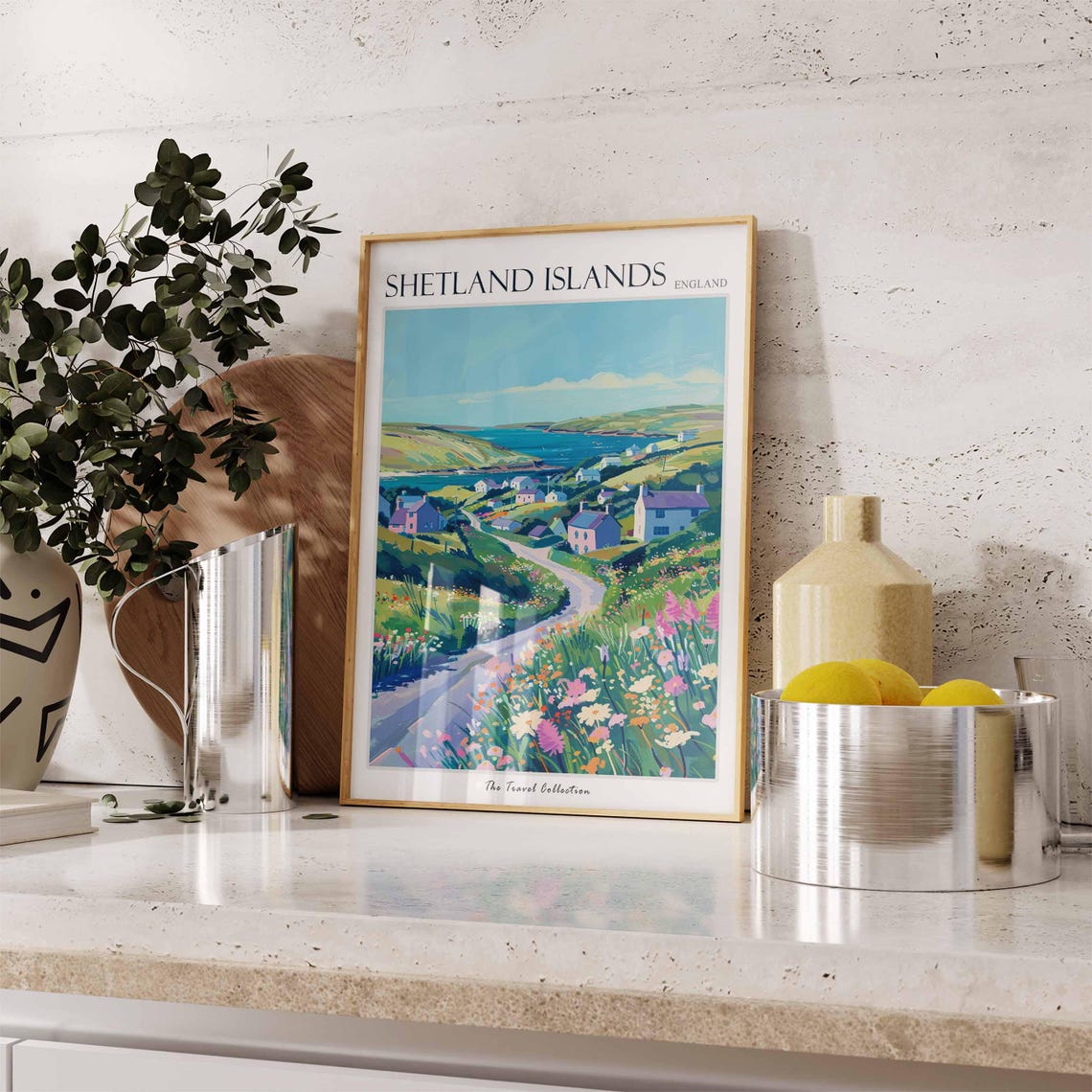 Shetland Islands Winding Road Wildflower Village Bay Travel Poster - Image 3