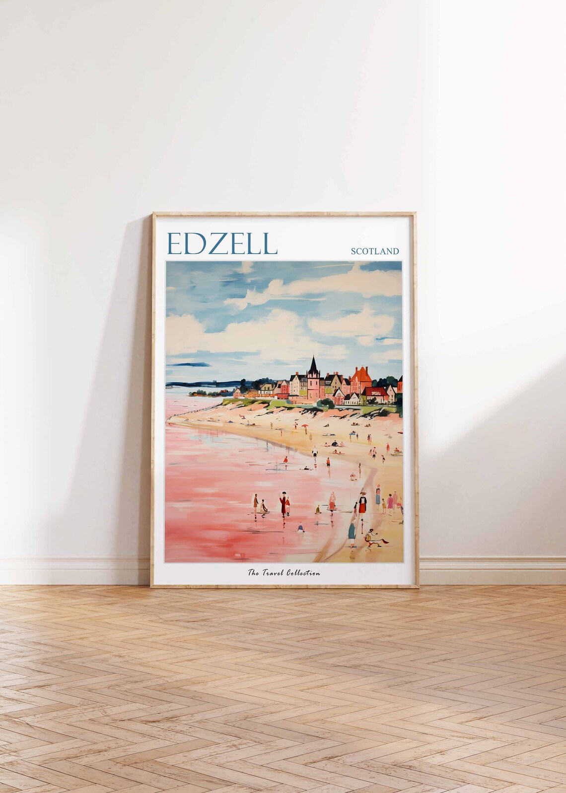 Edzell Scotland Pink Reflective Beach With Town View Travel Poster - Image 2