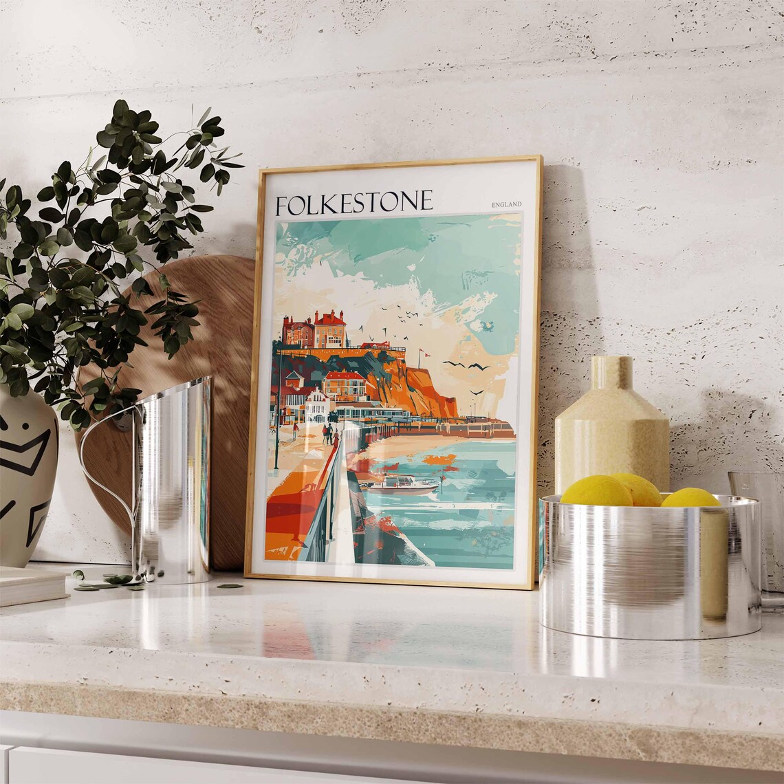 Folkestone Poster England Travel Poster Seaside Poster Coastal Wall Art British Home Decor Uk Travel Poster English Coastal Town - Image 2