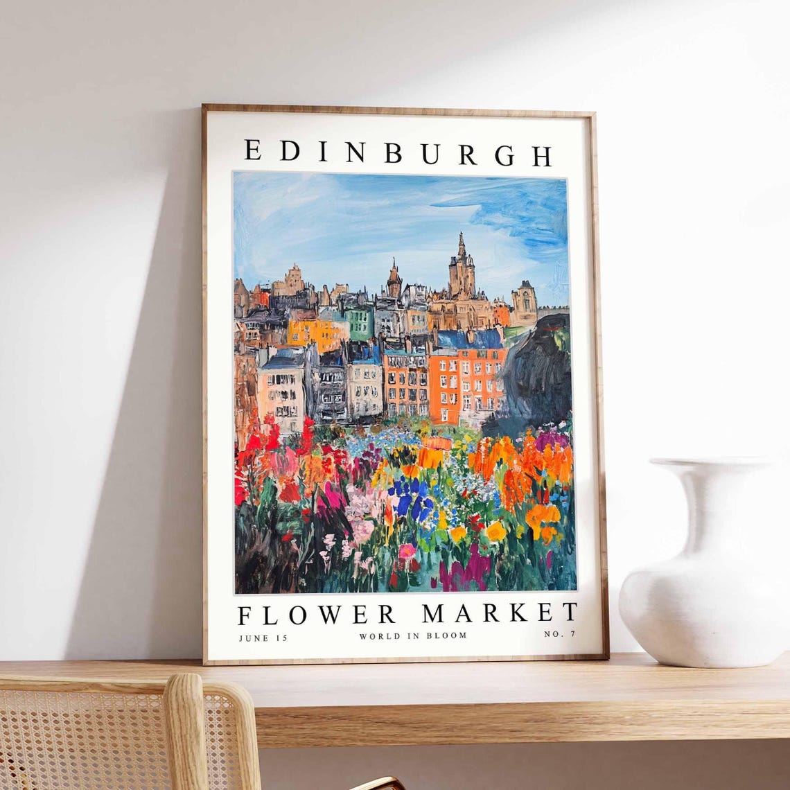 Edinburgh Flower Market Sunny Old Town Blossom Cityscape Poster