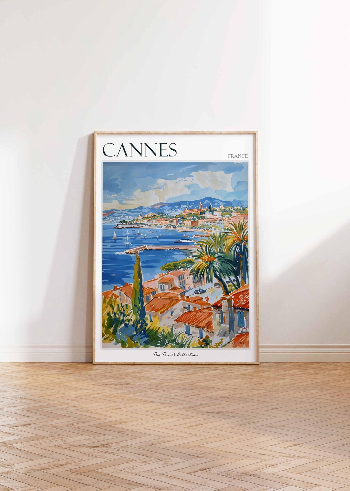 Cannes France Bay Sailboats Palm Trees Riviera Coast Travel Poster - Image 2