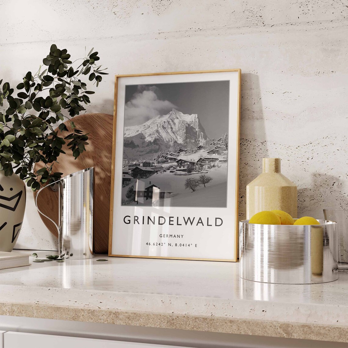 Grindelwald Germany Black and White Snowy Mountain Village Photo Poster - Image 2