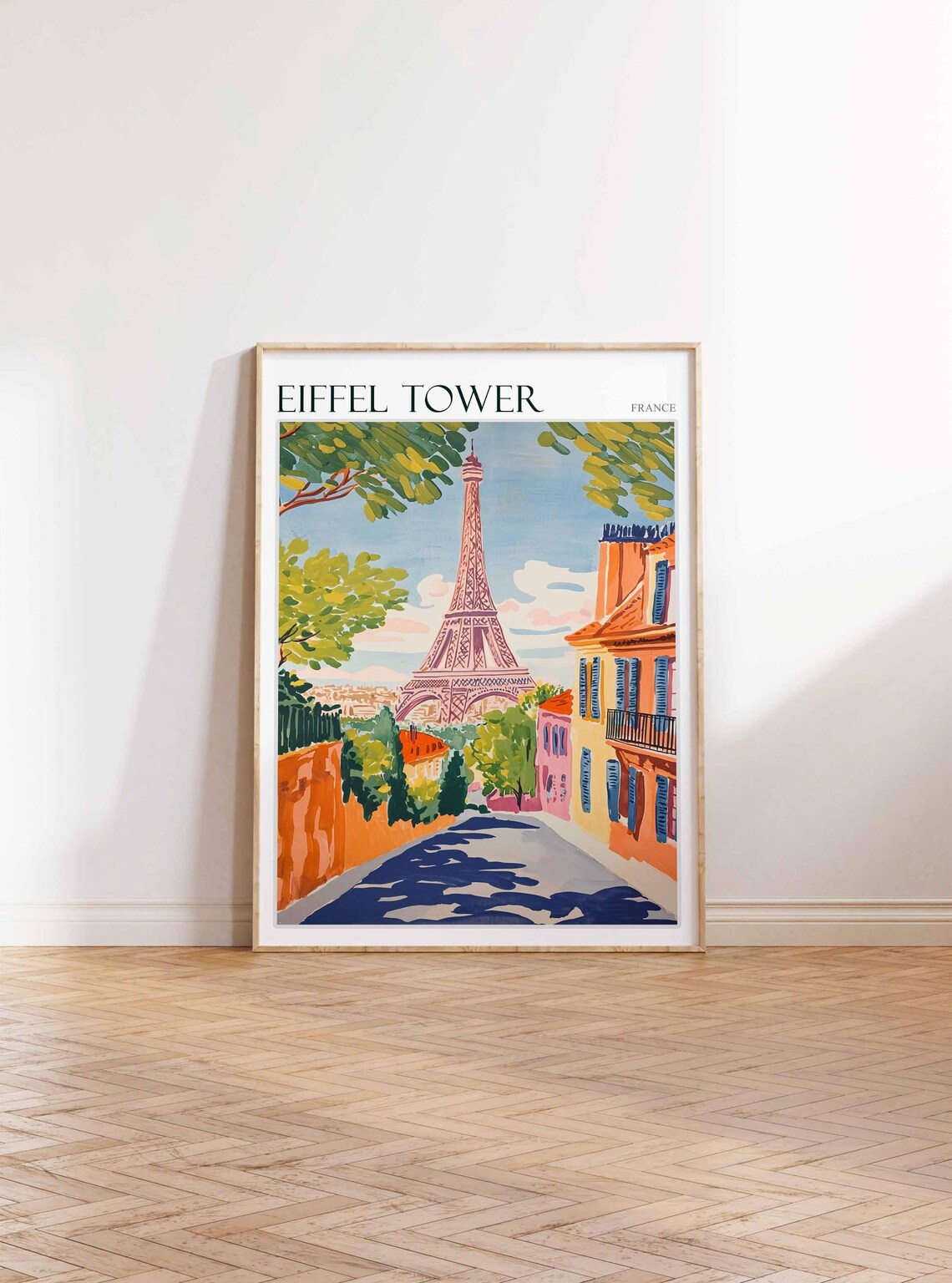 Eiffel Tower France Travel Poster Cobblestone Street Townhouse View - Image 3
