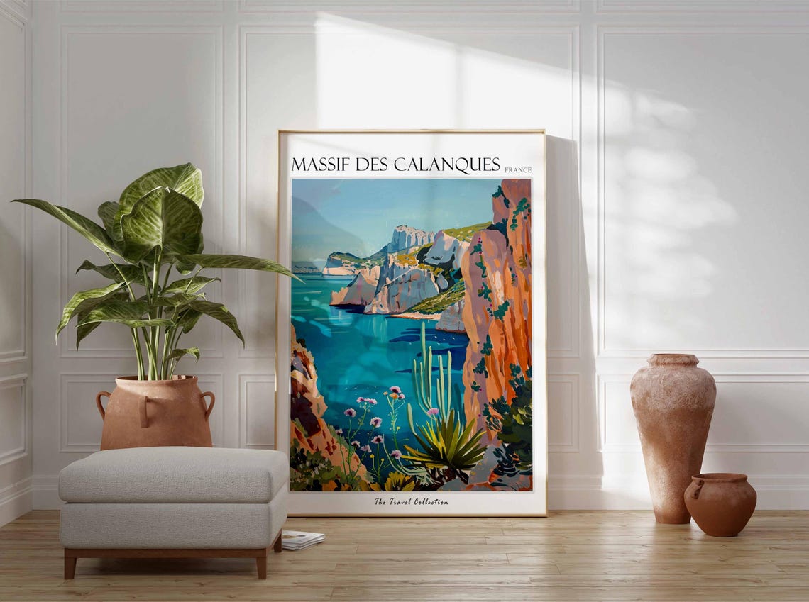 Massif Des Calanques Poster France Travel Print French Decor Europe Travel Poster European Wall Art Massif Des Calanques Travel Poster - Image 3