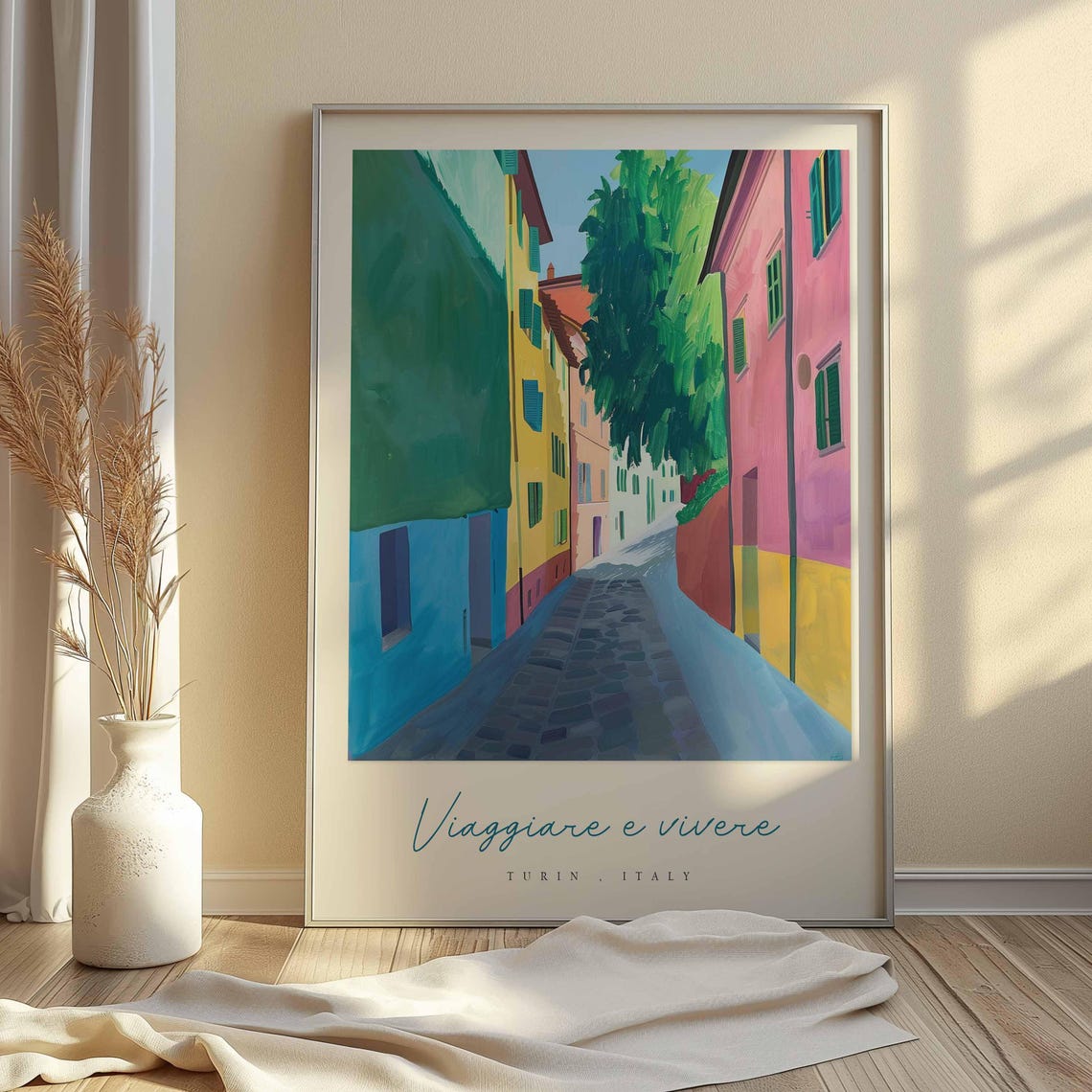 Turin Colorful Cobblestone Alley Viaggiare E Vivere Italy Poster - Image 2