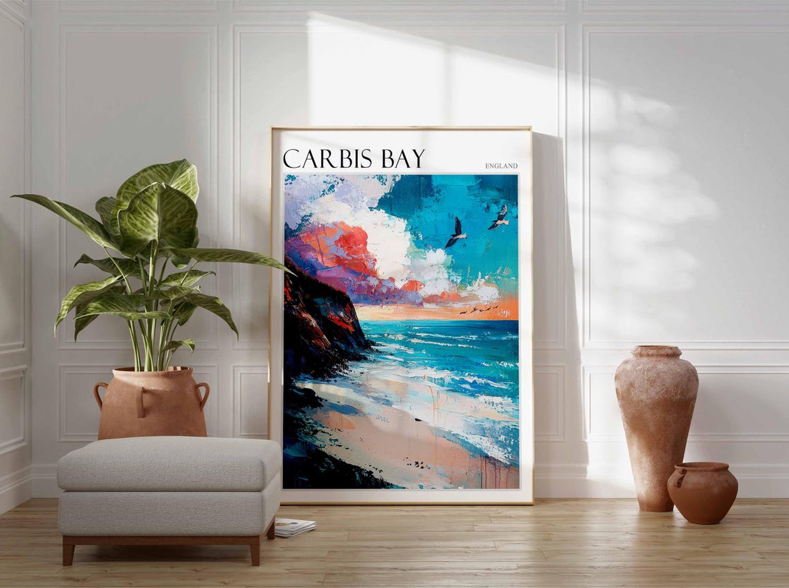 Carbis Bay England Rocky Headland Dramatic Coastal Seascape Art Poster - Image 3
