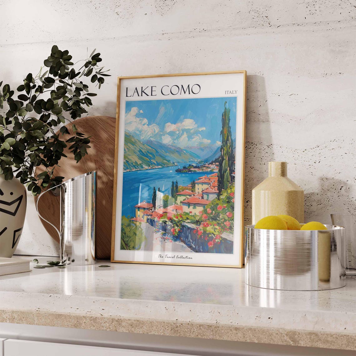 Lake Como Italy Red Flower Terrace Sparkling Lake View Travel Poster - Image 2
