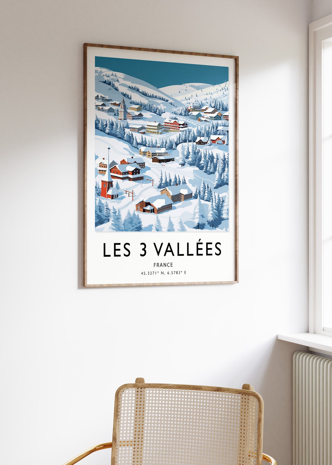Les 3 Vallees France Snowy Village Chalets Coordinates Poster - Image 3