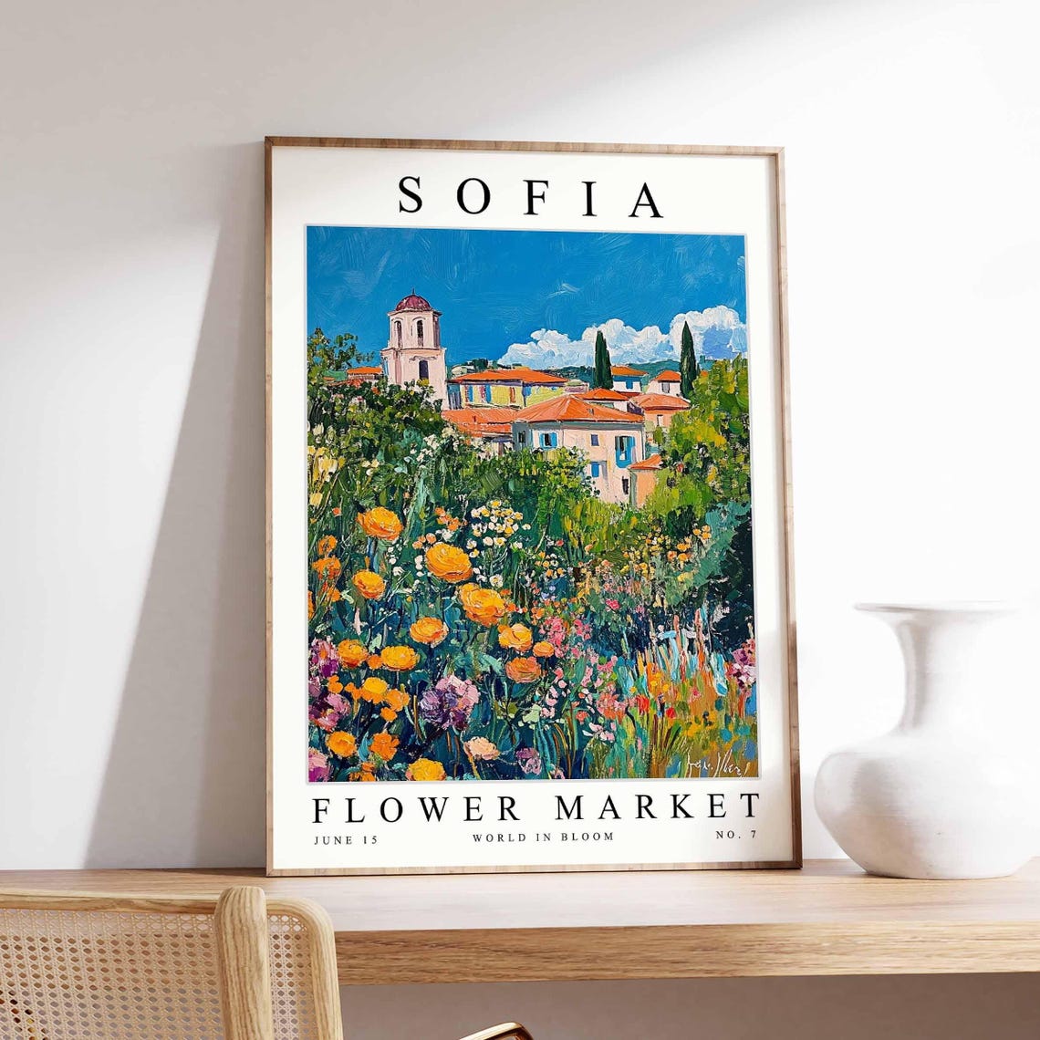 Sofia Flower Market Church Tower Dome Orange Bloom Art Poster