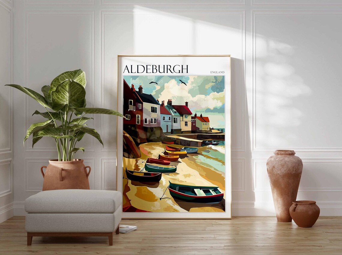 Aldeburgh Beached Boats Low Tide Cliffs Suffolk Seaside Travel Poster - Image 3