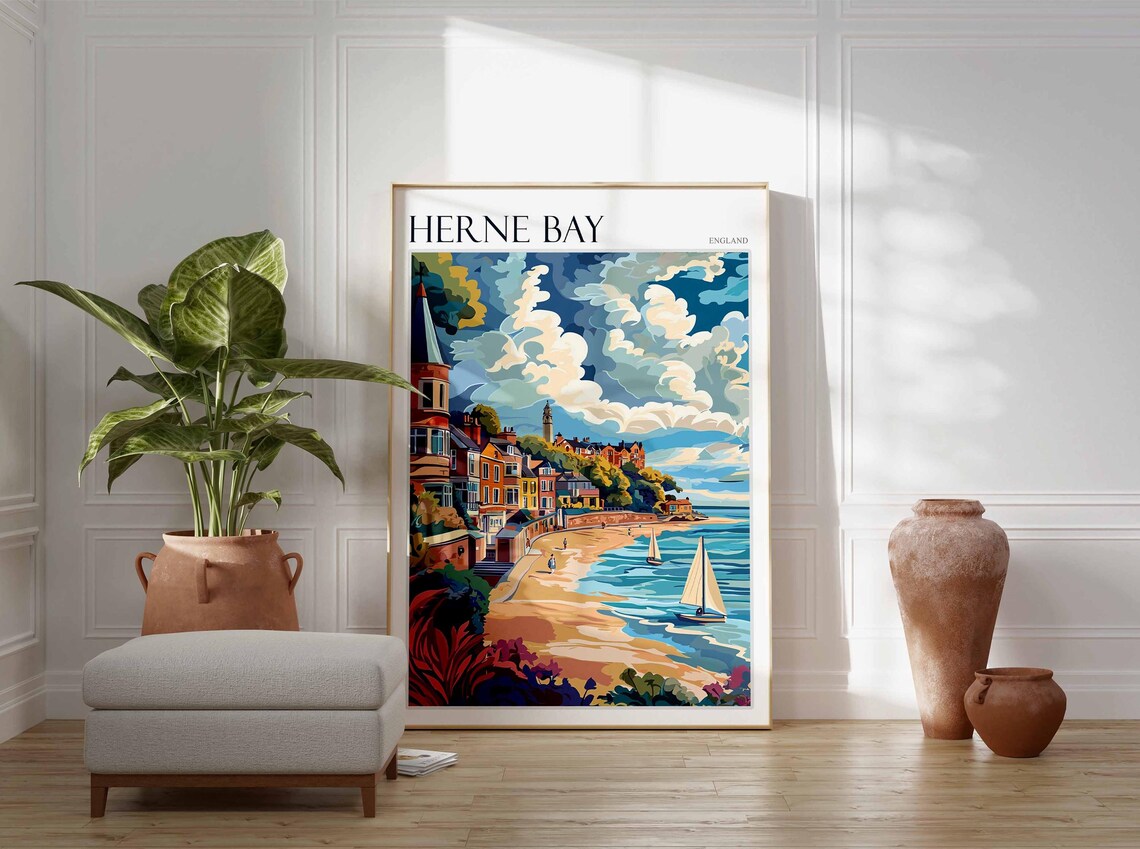 Herne Bay England Sailboats Bay Red Roof Town Skyline Poster - Image 3